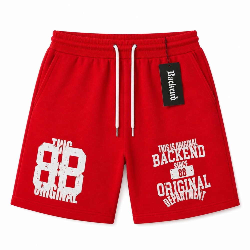 Backend Original 88 Fleece Shorts-Red & White-Men's XL-Zip Pockets-Streetwear